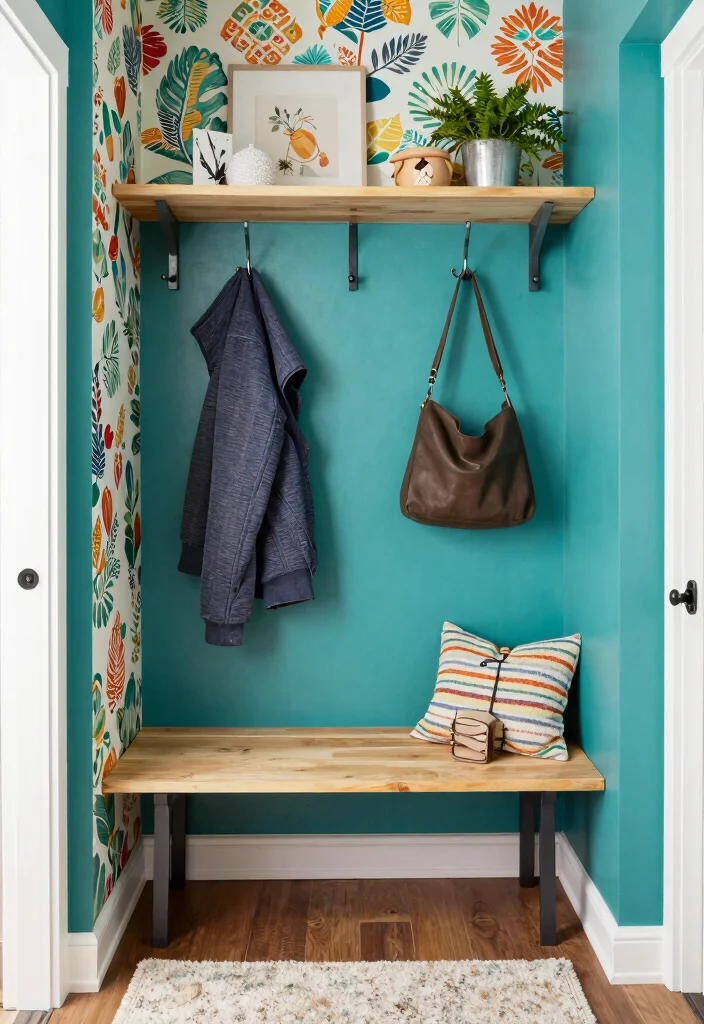 12 Small Mudroom Entryway Ideas That Work Hard 5. Colorful Accent Walls 0