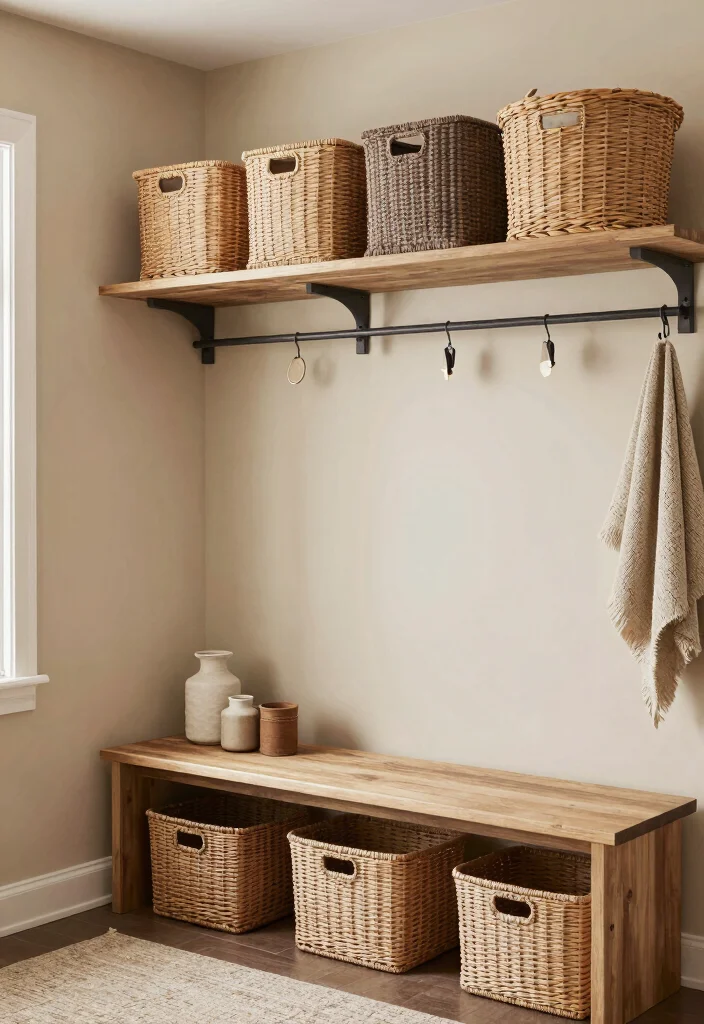 12 Small Mudroom Entryway Ideas That Work Hard 8. Stylish Storage Baskets 0