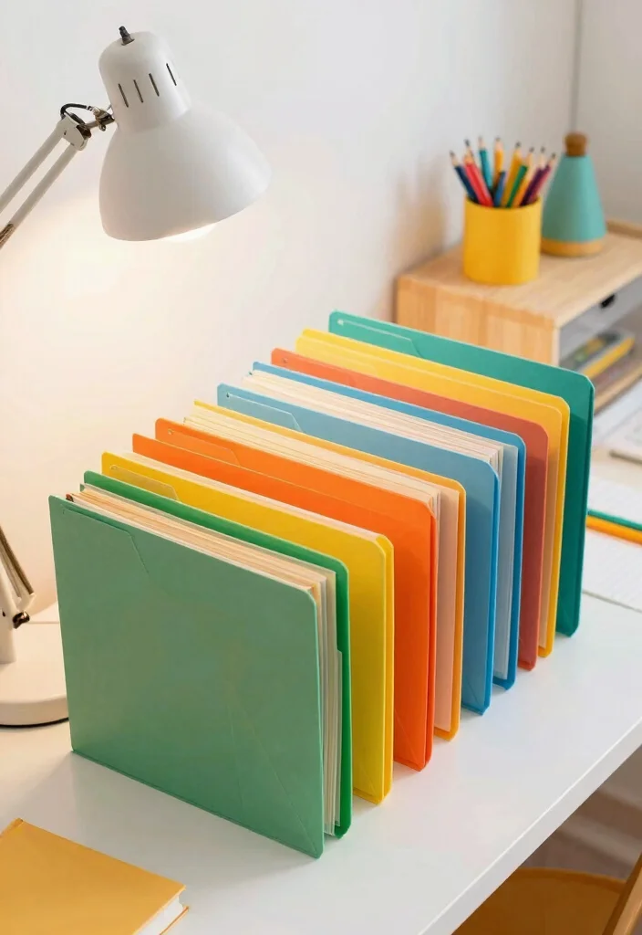 12 Small Office Ideas Home with Smart Storage 11. Color Coding for Organization 0