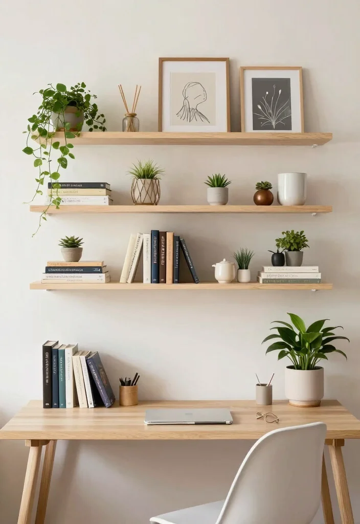 12 Small Office Ideas Home with Smart Storage 8. Creative Use of Shelves 0