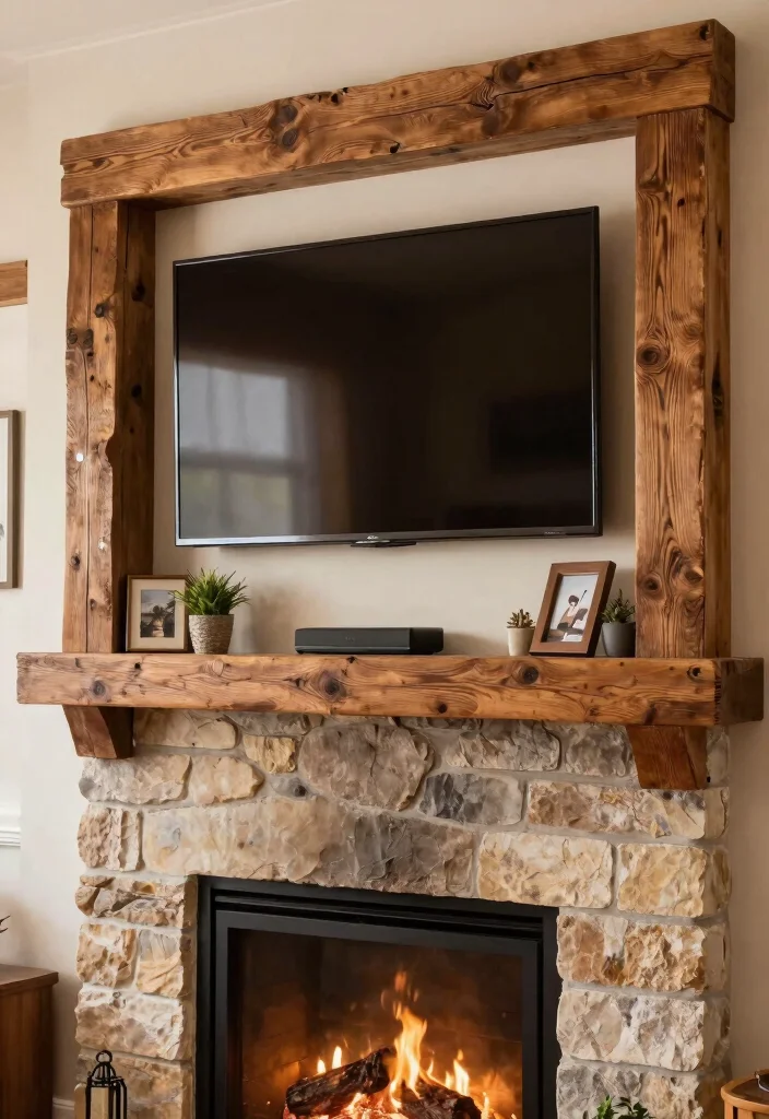 12 TV Above Fireplace Ideas That Actually Work 1. Create a Rustic Wood Frame for Your TV 0 1