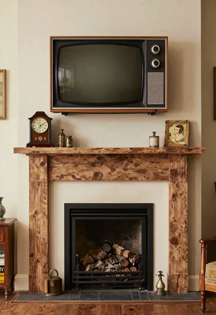 12 TV Above Fireplace Ideas That Actually Work 12. Embrace a Vintage Vibe 0 1