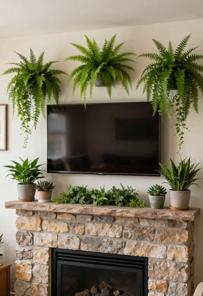 12 TV Above Fireplace Ideas That Actually Work 8. Frame the TV with Plants 0 1