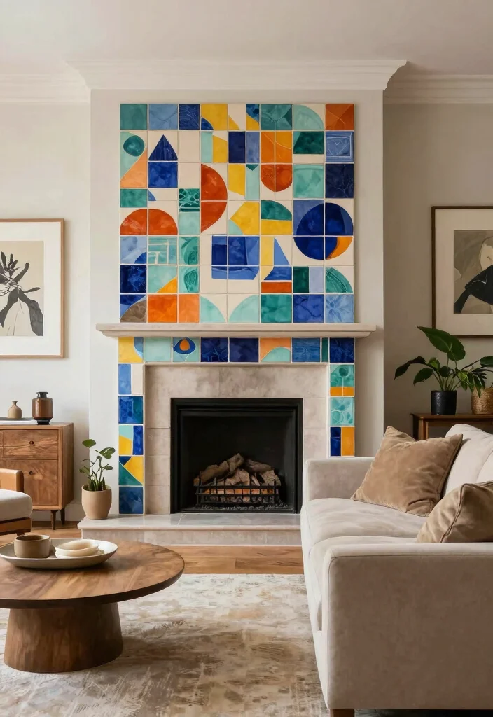 12 Tiled Fireplace Ideas for Clean Visual Impact 52 12 Tiled Fireplace Ideas for Clean Visual Impact 12. Artistic Tile Arrangements 0
