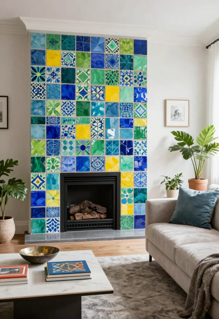 12 Tiled Fireplace Ideas for Clean Visual Impact 35 12 Tiled Fireplace Ideas for Clean Visual Impact 5. Colorful Mosaic Tiles 0