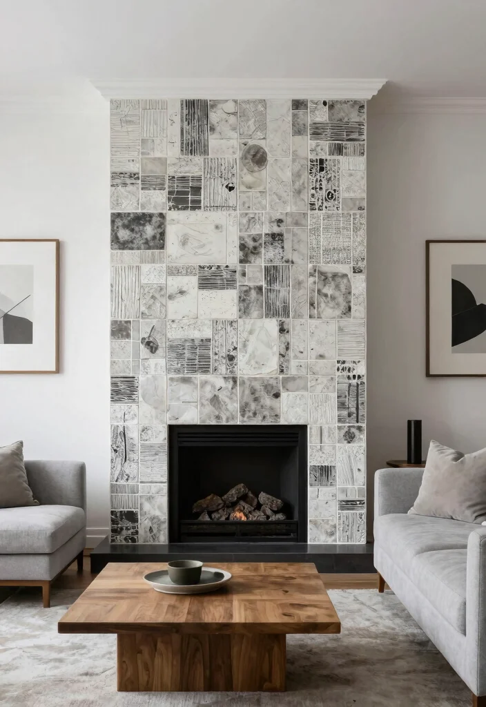 12 Tiled Fireplace Ideas for Clean Visual Impact 36 12 Tiled Fireplace Ideas for Clean Visual Impact 6. Textured Encaustic Tiles 0