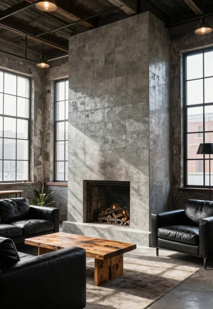 12 Tiled Fireplace Ideas for Clean Visual Impact 37 12 Tiled Fireplace Ideas for Clean Visual Impact 7. Industrial Chic Look 0