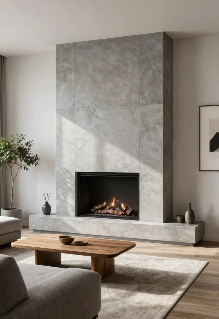 12 Tiled Fireplace Ideas for Clean Visual Impact 38 12 Tiled Fireplace Ideas for Clean Visual Impact 8. Minimalist Concrete 0