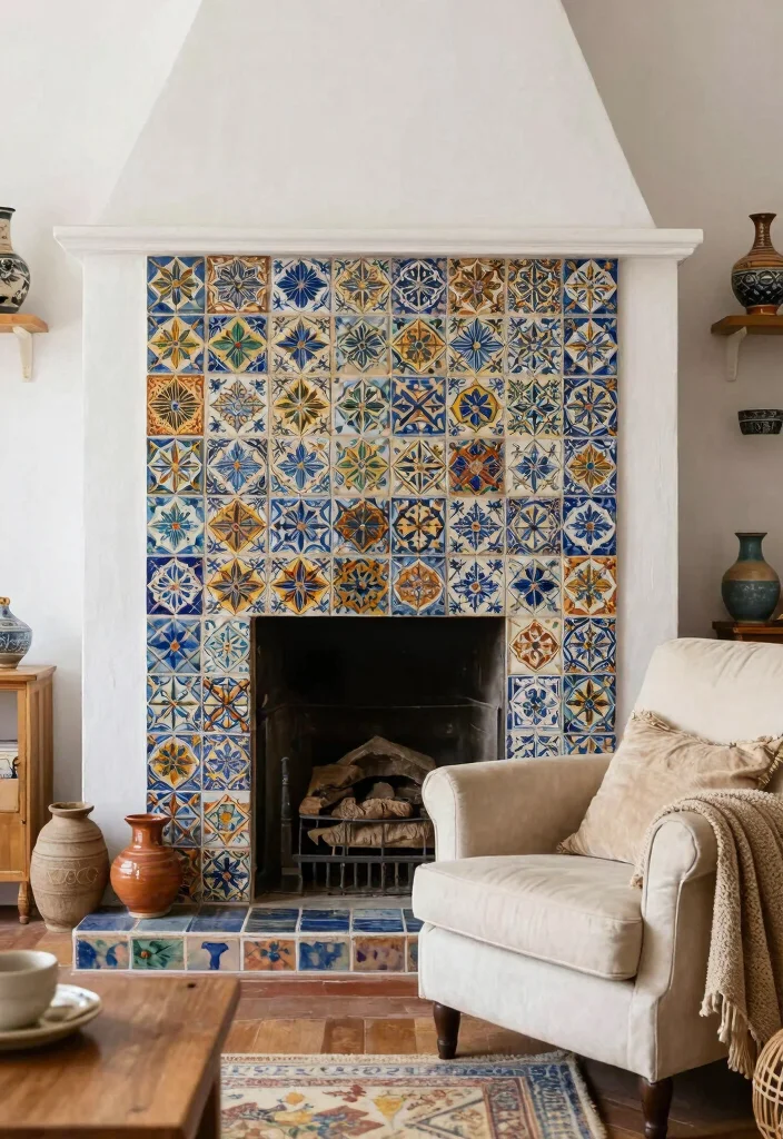 12 Tiled Fireplace Ideas for Clean Visual Impact 39 12 Tiled Fireplace Ideas for Clean Visual Impact 9. Vintage Spanish Tiles 0