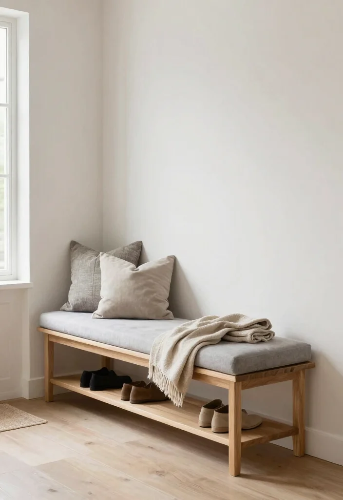 14 Apartment Entryway Ideas for Small Living Spaces 15 14 Apartment Entryway Ideas for Small Living Spaces 5. Minimalist Bench 0