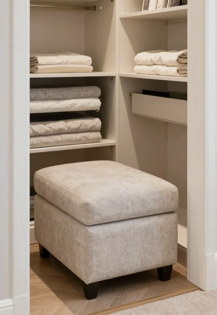 14 Bedroom Closet Ideas That Blend Storage and Style 12. Multi Functional Ottomans 0