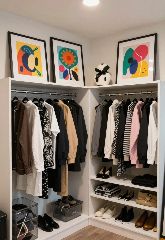 14 Bedroom Closet Ideas That Blend Storage and Style 14. Personal Touches with Art 0