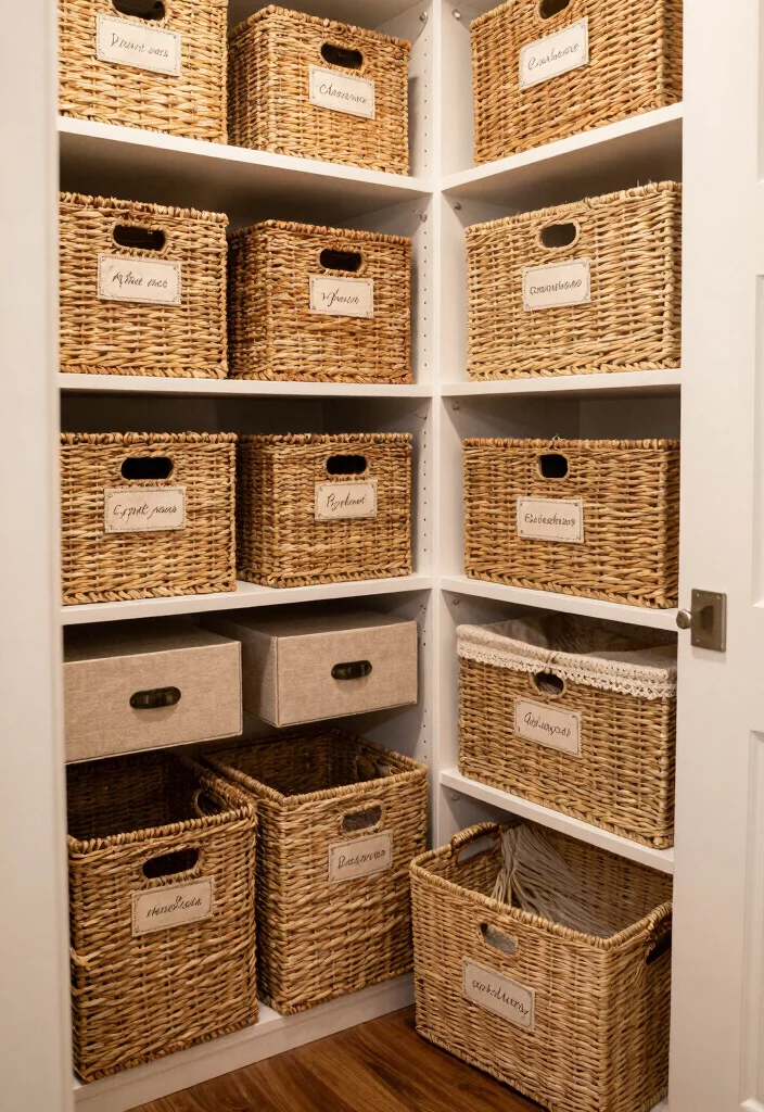 14 Bedroom Closet Ideas That Blend Storage and Style 4. Chic Baskets and Storage Boxes 0