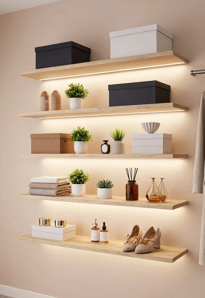 14 Closet Ideas to Create a Stylish and Organized Storage Space 1. Floating Shelves for a Chic Touch 0 1