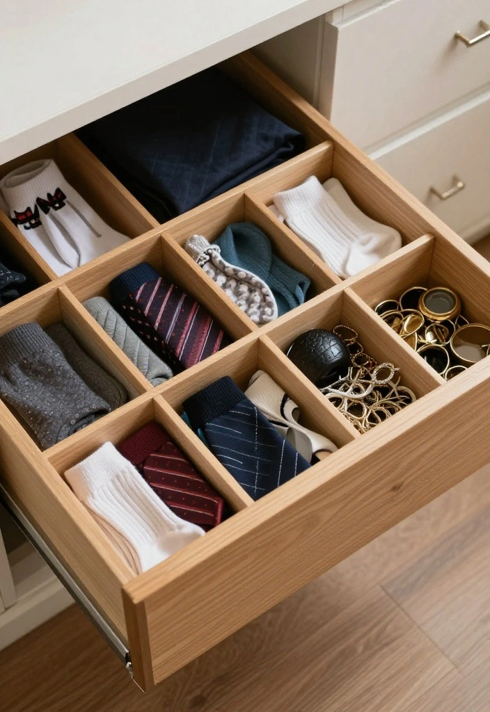 14 Closet Ideas to Create a Stylish and Organized Storage Space 2. Drawer Dividers for Tidy Storage 0 1