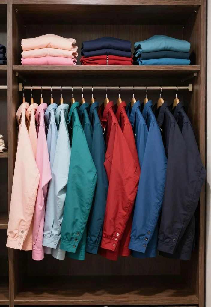 14 Closet Ideas to Create a Stylish and Organized Storage Space 3. Colour Coded Clothing Arrangement 0 1