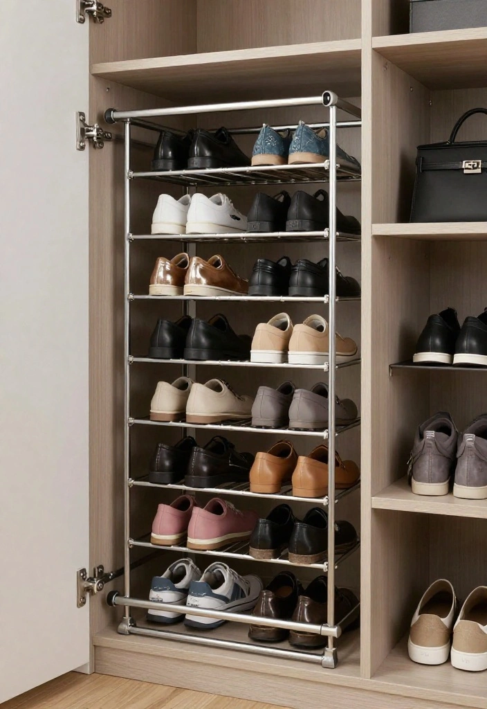14 Closet Ideas to Create a Stylish and Organized Storage Space 5. Slide Out Racks for Easy Access 0 1