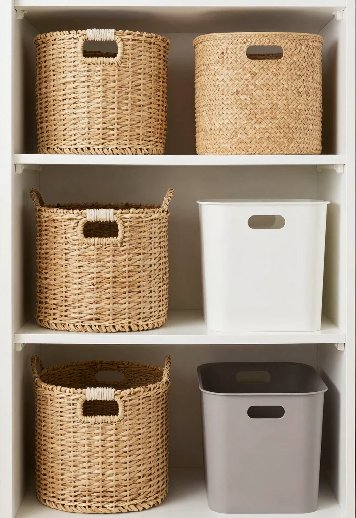14 Closet Ideas to Create a Stylish and Organized Storage Space 6. Baskets and Bins for Clutter Control 0 1