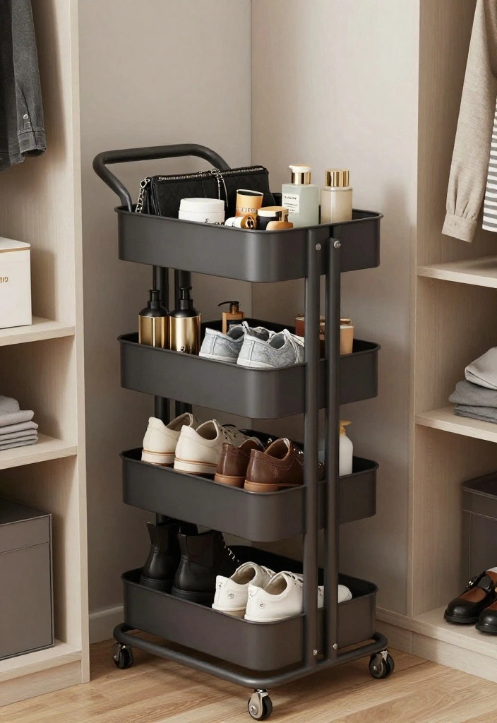 14 Closet Shelving Ideas to Maximize Vertical Storage 51 14 Closet Shelving Ideas to Maximize Vertical Storage 11. Vertical Storage Carts for Movable Solutions 0 1