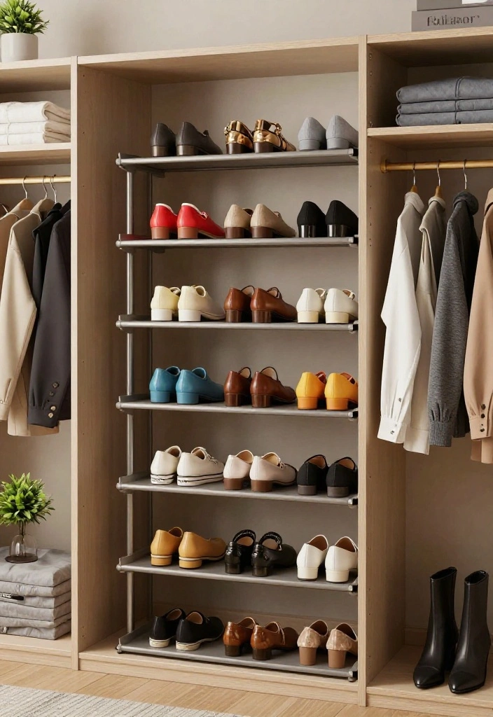 14 Closet Shelving Ideas to Maximize Vertical Storage 38 14 Closet Shelving Ideas to Maximize Vertical Storage 8. Multi Tiered Shoe Racks for Footwear Enthusiasts 0 1