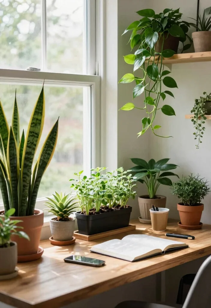 14 Cozy Office Ideas for Long Workdays 4. Greenery and Plants 0