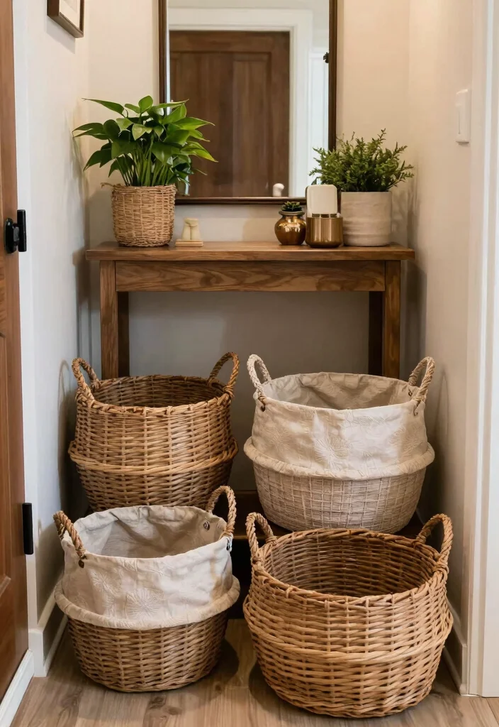 14 Entryway Storage Ideas to Hide Everyday Mess 3 14 Entryway Storage Ideas to Hide Everyday Mess 3. Decorative Storage Baskets 0