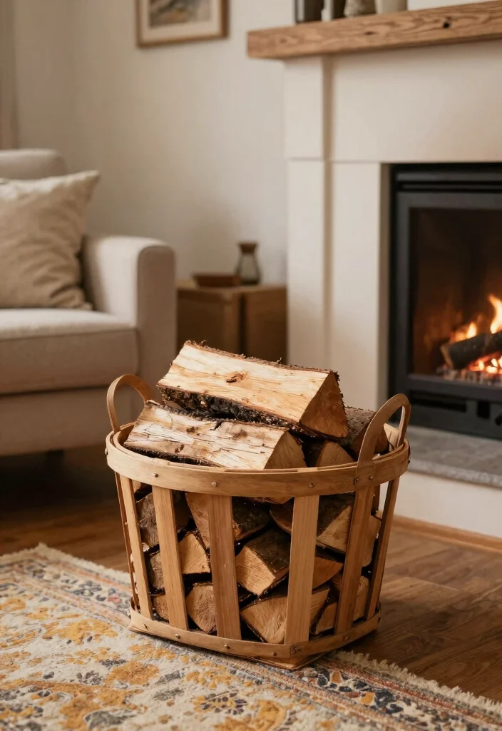 14 Farmhouse Fireplace Ideas with Rustic Warmth 10. Rustic Firewood Storage 0