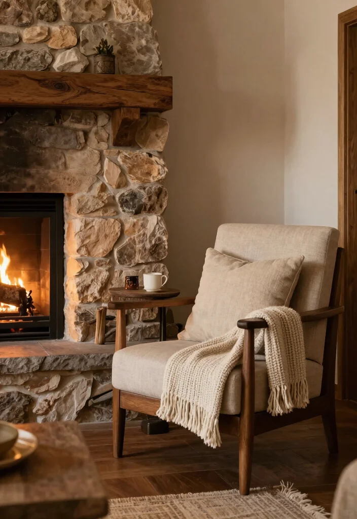 14 Farmhouse Fireplace Ideas with Rustic Warmth 13. Cozy Seating Nook 0