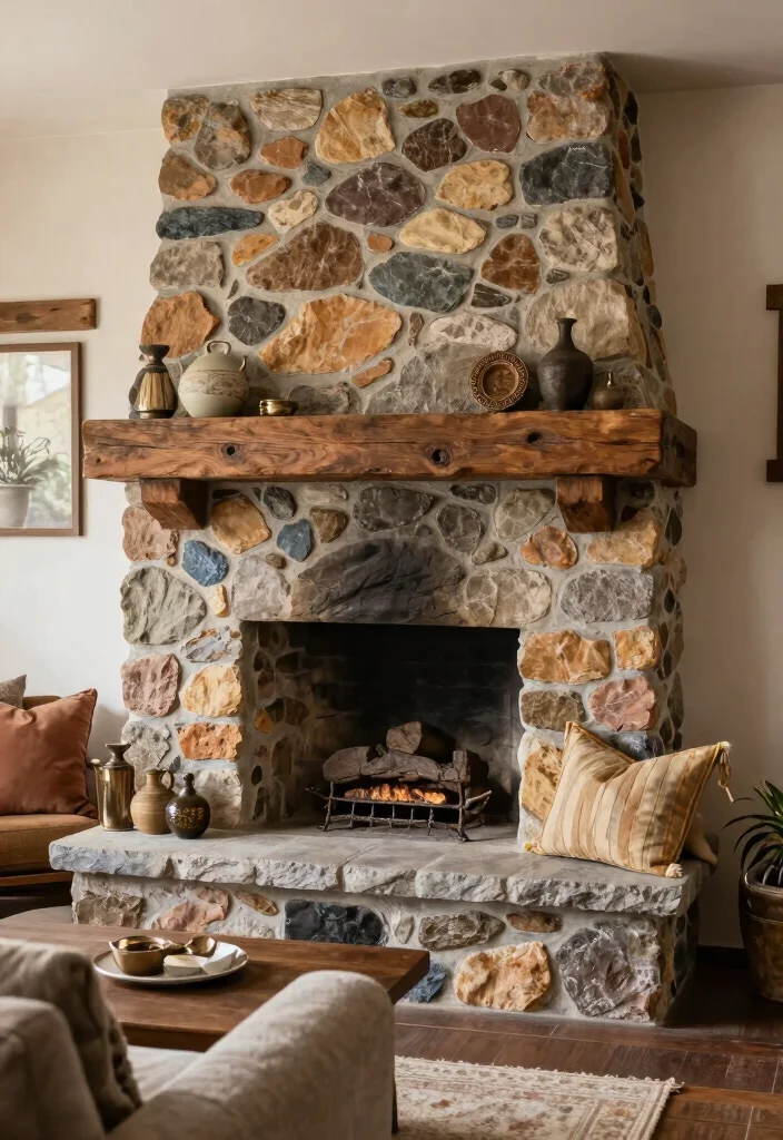 14 Farmhouse Fireplace Ideas with Rustic Warmth 8. Stone Hearth 0