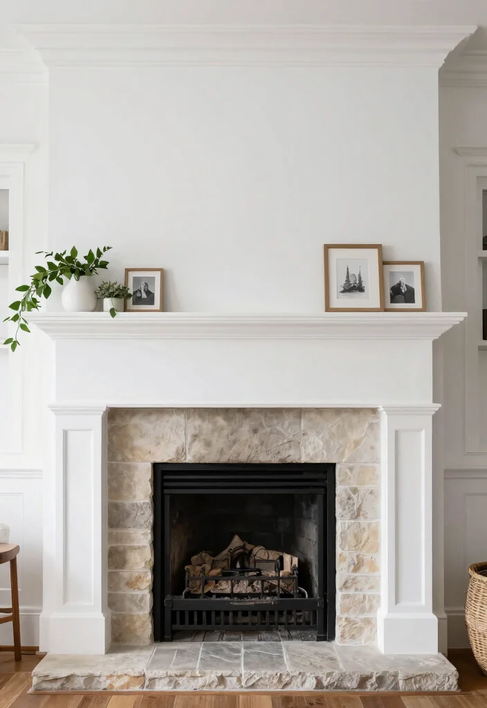 14 Farmhouse Fireplace Ideas with Rustic Warmth 9. Simple White Mantel 0