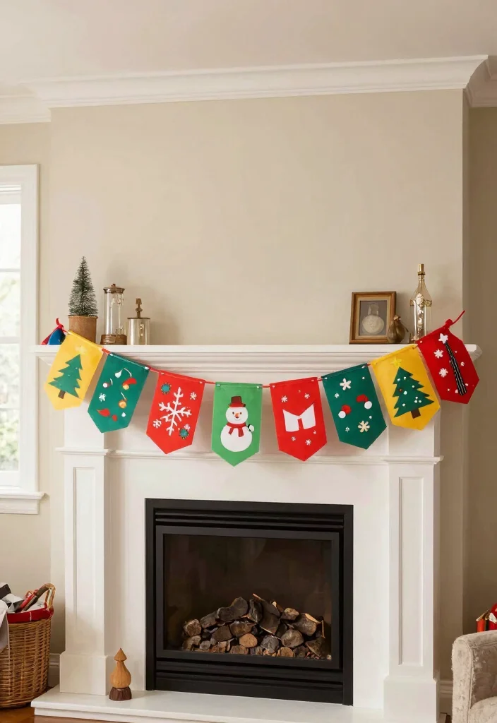14 Fireplace Decor Ideas to Style the Mantel Year Round 13. Festive Banners 0