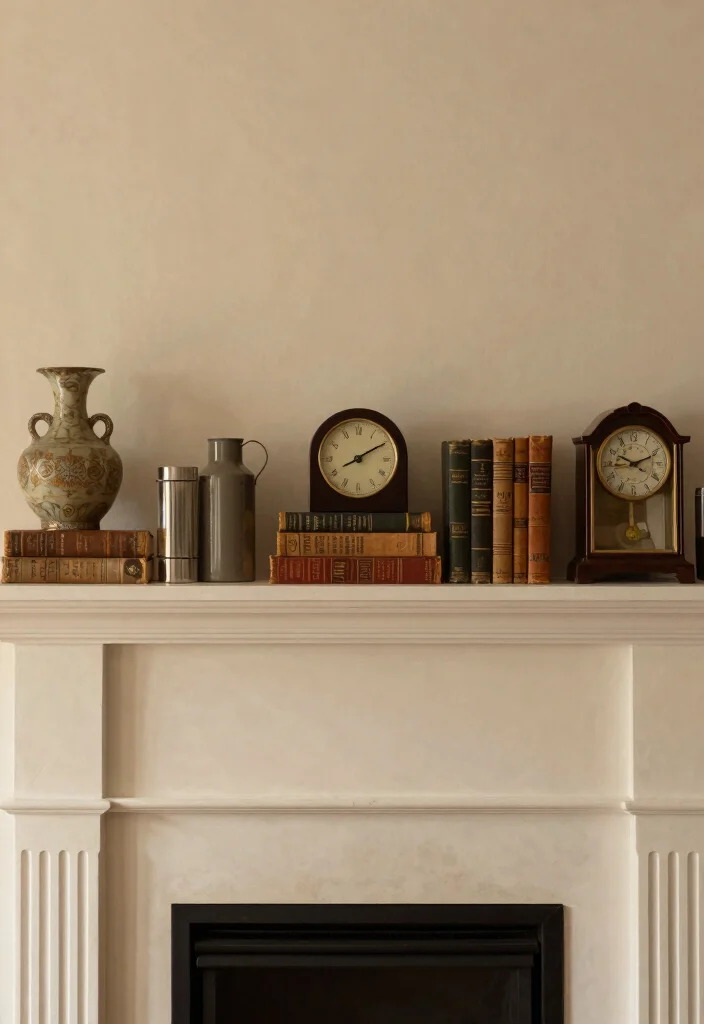 14 Fireplace Decor Ideas to Style the Mantel Year Round 5. Vintage Finds 0