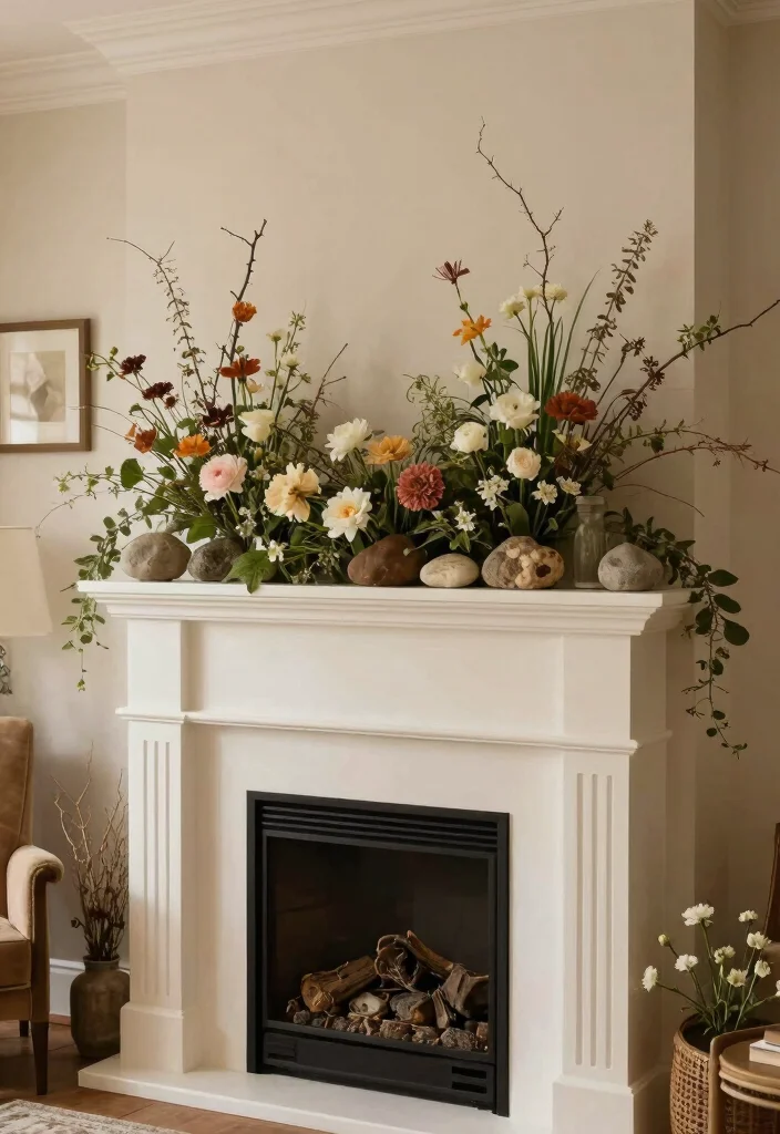 14 Fireplace Decor Ideas to Style the Mantel Year Round 6. Natural Elements 0