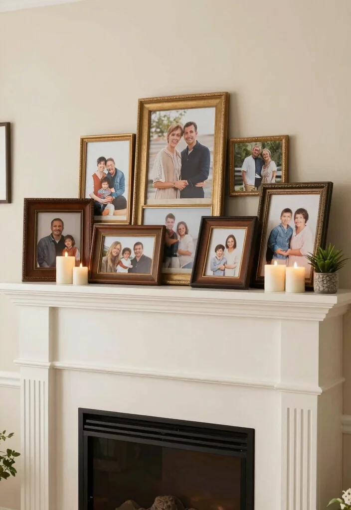 14 Fireplace Decor Ideas to Style the Mantel Year Round 7. Family Photos 0