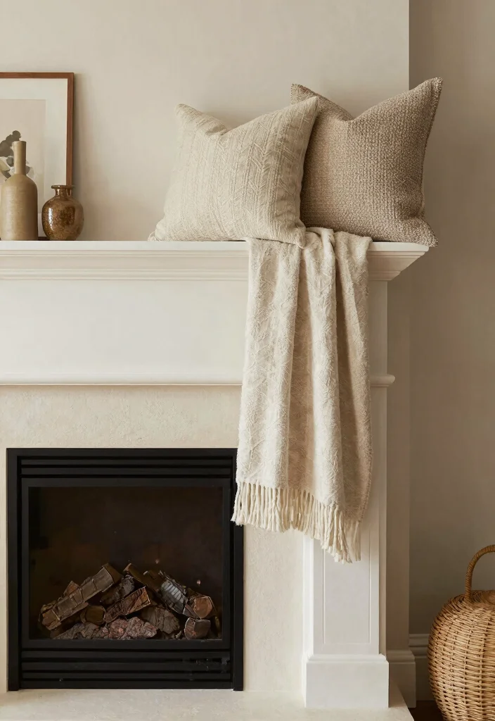14 Fireplace Decor Ideas to Style the Mantel Year Round 8. Textured Fabrics 0