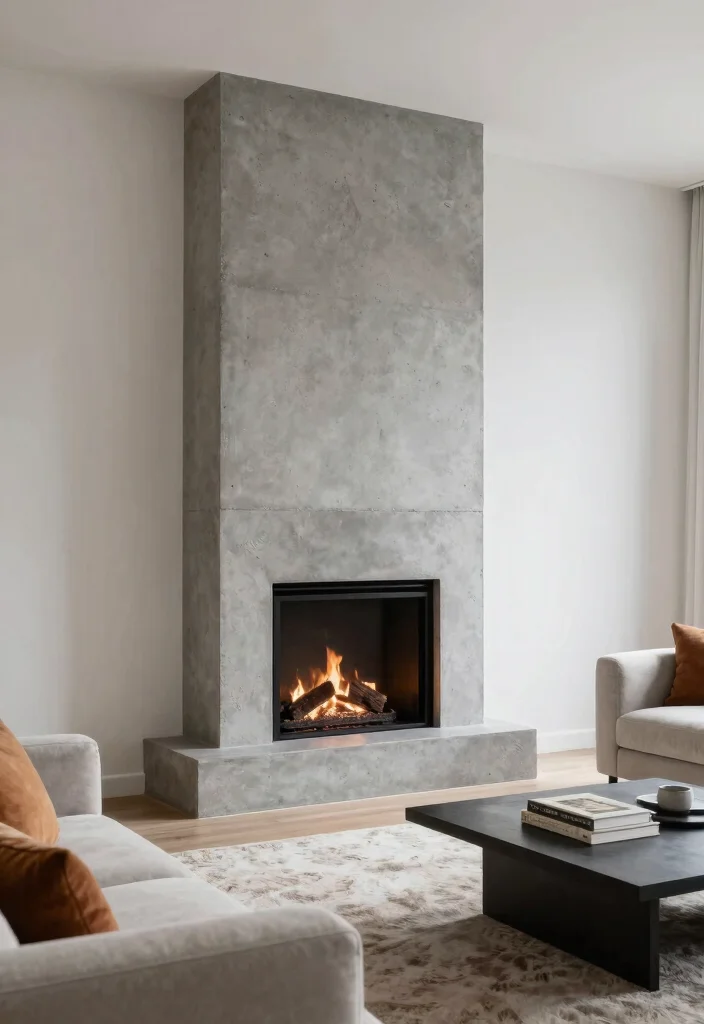 14 Fireplace Ideas to Create a Cozy Living Room Focal Point 3. Stylish Concrete Fireplace 0