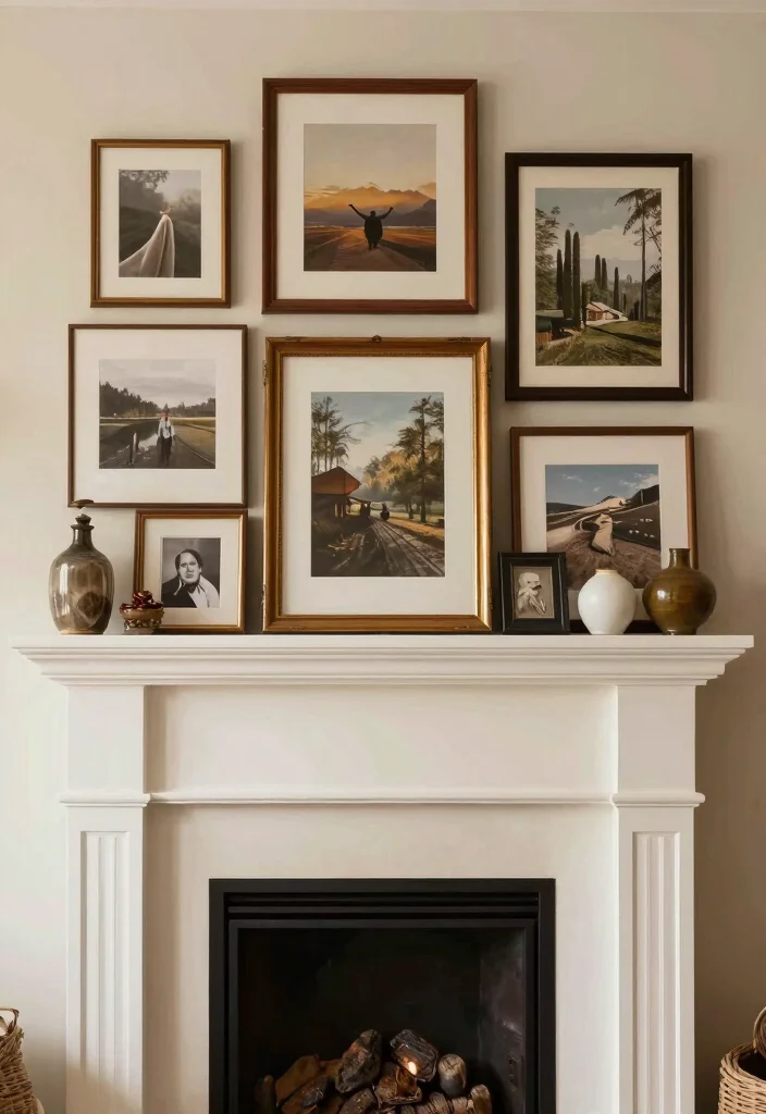 14 Fireplace Mantel Decorating Ideas for Seasonal Styling 61 14 Fireplace Mantel Decorating Ideas for Seasonal Styling 11. Layered Frames and Art 0
