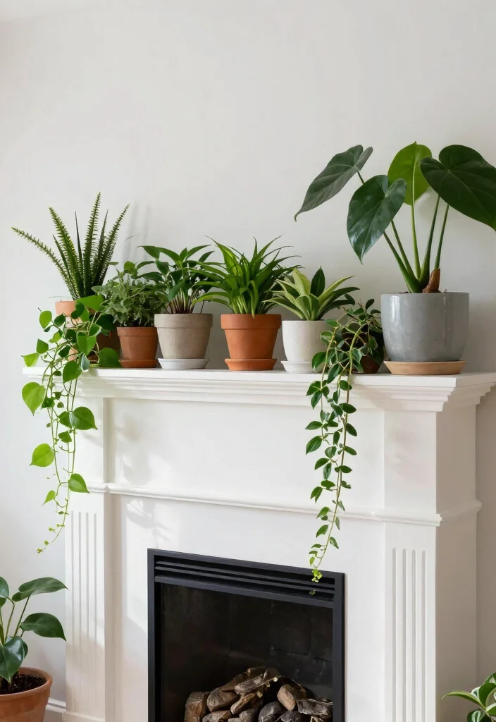 14 Fireplace Mantel Decorating Ideas for Seasonal Styling 62 14 Fireplace Mantel Decorating Ideas for Seasonal Styling 12. Green Living with Plants 0
