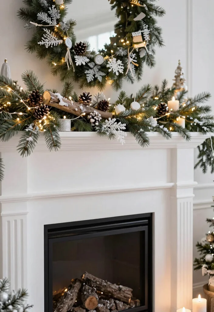 14 Fireplace Mantel Decorating Ideas for Seasonal Styling 14 14 Fireplace Mantel Decorating Ideas for Seasonal Styling 4. Winter Wonderland with Greens 0