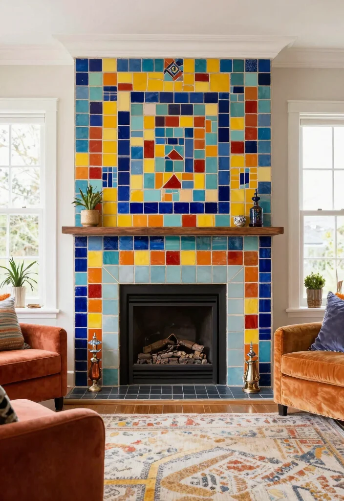 14 Fireplace Surround Ideas for a Finished Look 12. Colorful Mosaic Surround 0