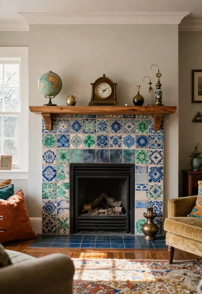 14 Fireplace Surround Ideas for a Finished Look 3. Vintage Tile Surround 0