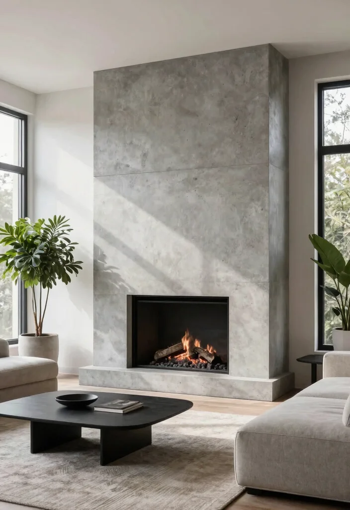 14 Fireplace Surround Ideas for a Finished Look 5. Modern Concrete Surround 0