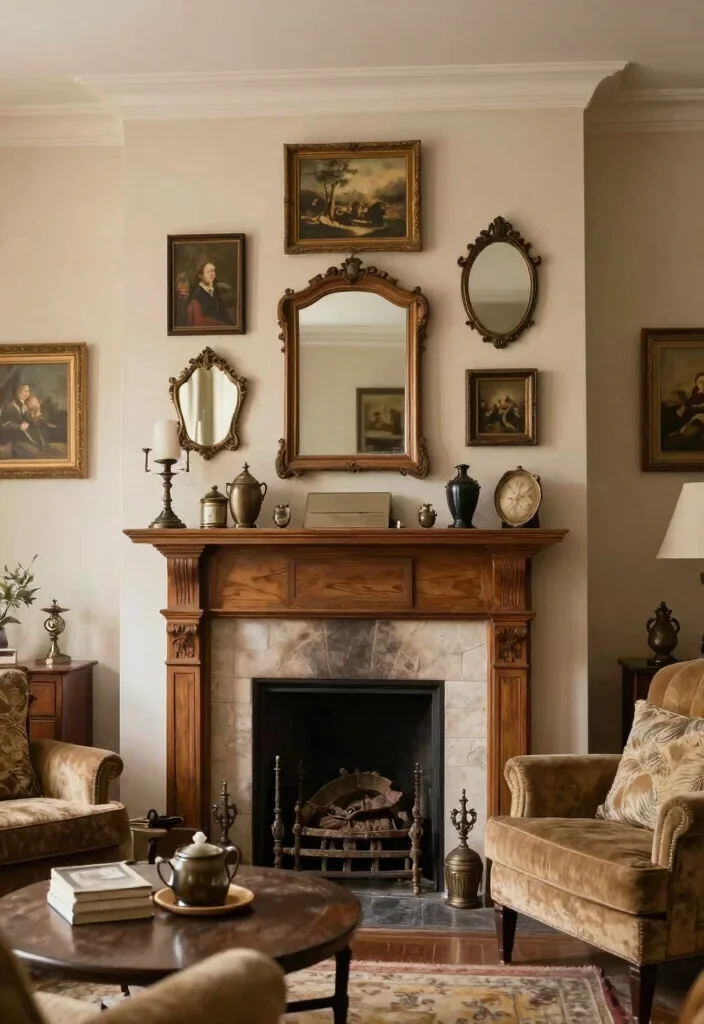 14 Fireplace Wall Ideas for a Strong Visual Statement 10. Vintage Antiques 0