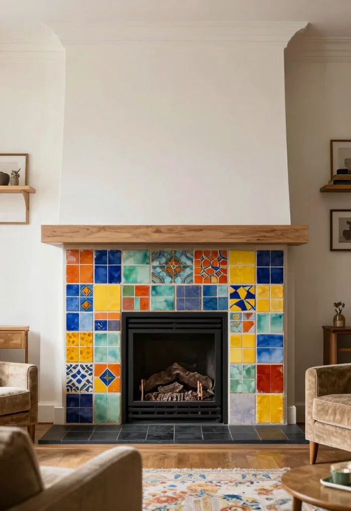 14 Fireplace Wall Ideas for a Strong Visual Statement 12. Colorful Tiles 0
