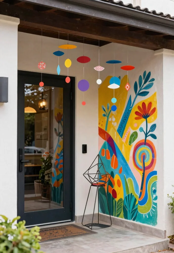 14 Front Entryway Exterior Ideas for Instant Charm 11. Outdoor Art Displays 0