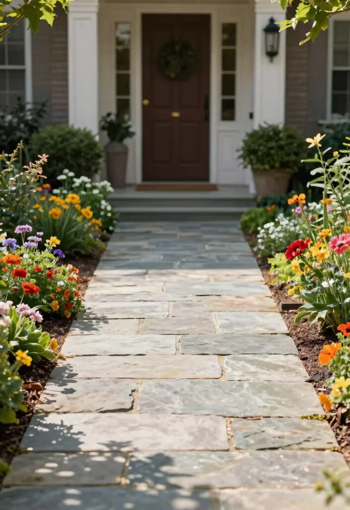 14 Front Entryway Exterior Ideas for Instant Charm 13. Natural Stone Walkways 0
