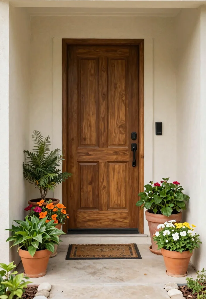 14 Front Entryway Exterior Ideas for Instant Charm 2. Potted Plant Arrangements 0