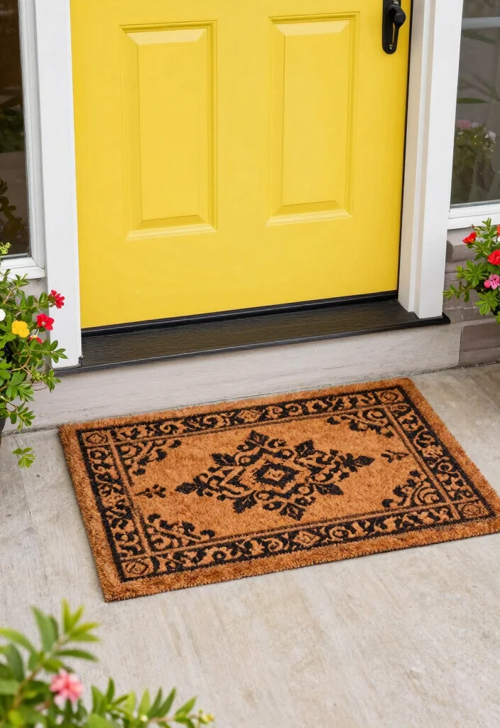 14 Front Entryway Exterior Ideas for Instant Charm 4. Stylish Welcome Mats 0
