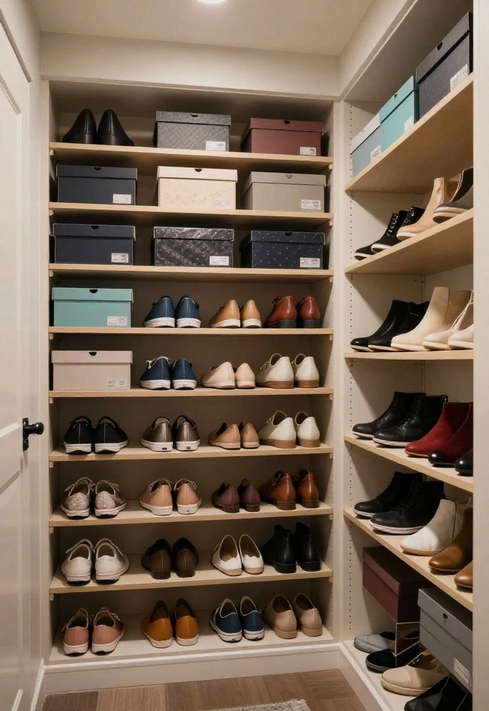 14 Ideas de Closet para Cuartos Pequeos Funcionales y Bonitos 13. Compartimentos para Zapatos 0