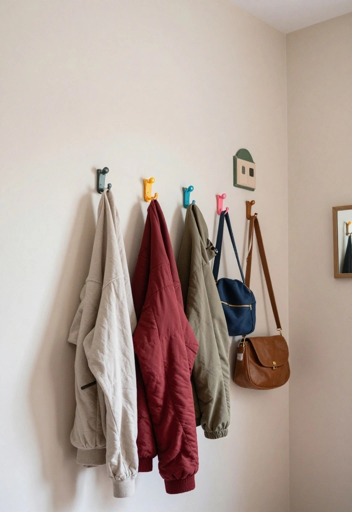 14 Ideas de Closet para Cuartos Pequeos Funcionales y Bonitos 2. Ganchos Creativos en la Pared 0